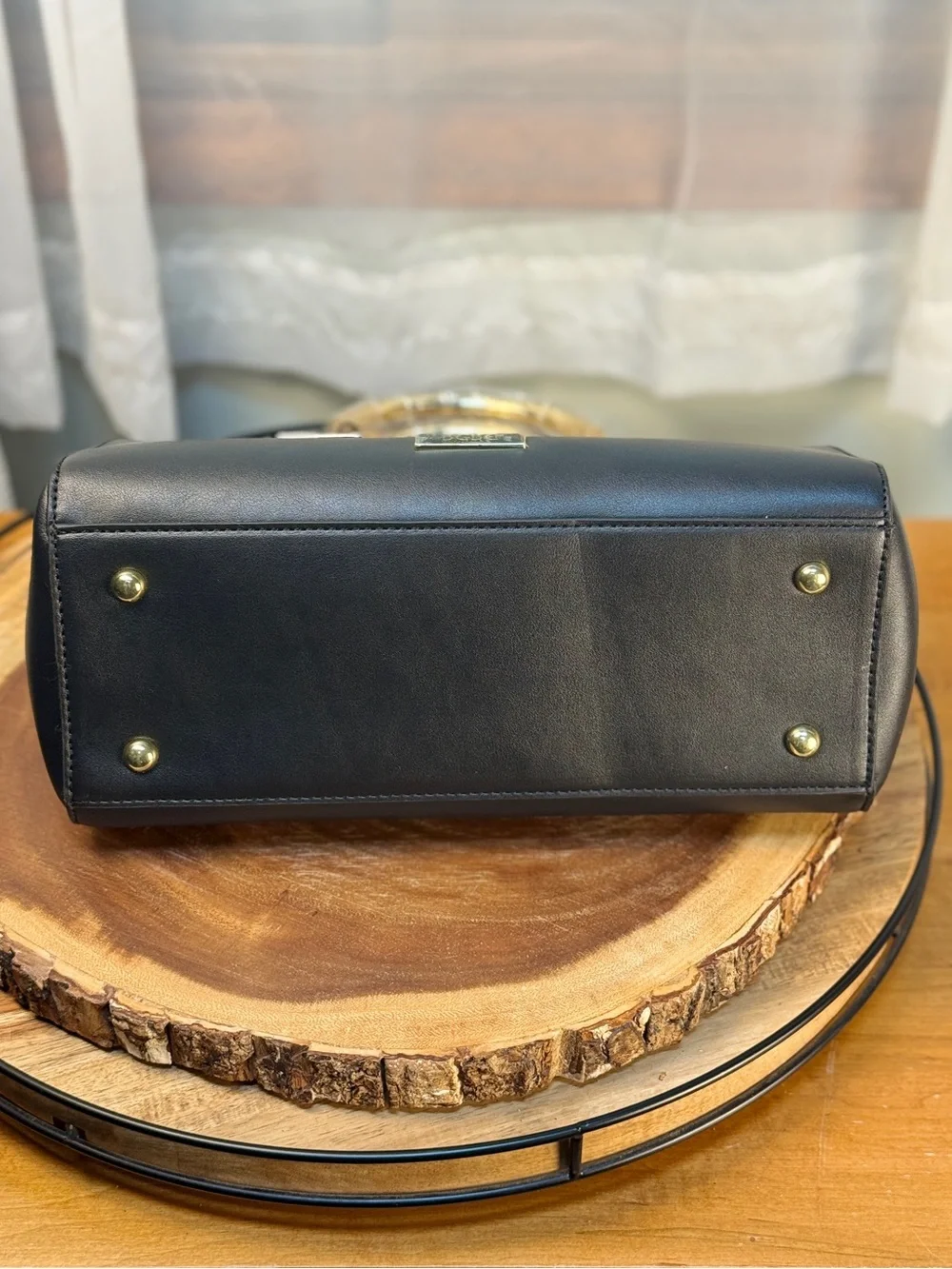 BCBG NWT Elyse Satchel Black Faux Leather Satchel Crossbody - Gold Top Handles